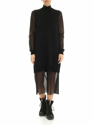 McQ Alexander Mcqueen: maxi dresses - Knitted and tulle dress in black