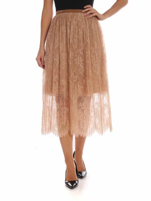 Vivetta: Knee length skirts & Midi - Midi-skirt in nude colored rebrodé lace
