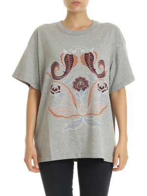 SEE BY CHLOE': t-shirts - Drizzle printed oversized T-shirt in grey