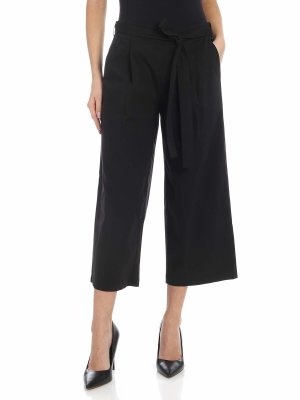 DKNY: pantaloni casual - Pantalone crop nero con fiocco in vita