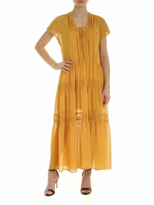 SEE BY CHLOE': maxi dresses - Flounced dress in Bright Gold color