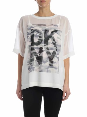 DKNY: t-shirts - Camouflage printed T-shirt in white