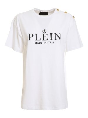 PHILIPP PLEIN: t-shirts - Logo embroidery T-shirt with buttons