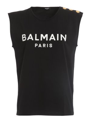 Balmain: t-shirts - Bejewelled button T-shirt