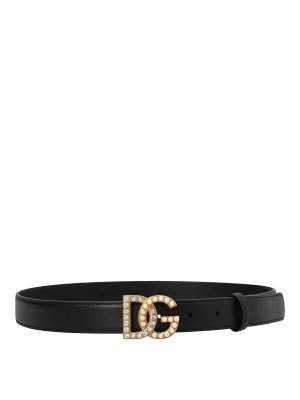 Dolce & Gabbana Gold-tone DG black leather belt