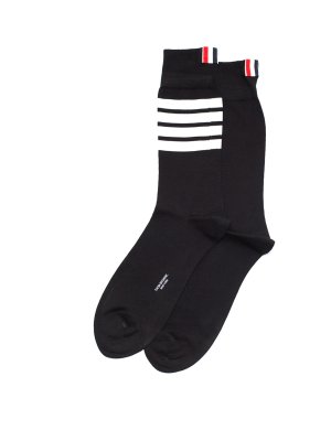 THOM BROWNE: socks - Black cotton socks with four stripes