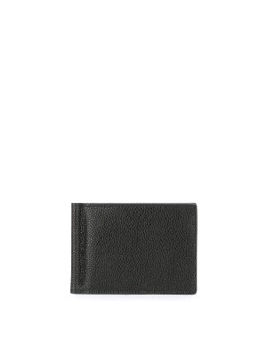 THOM BROWNE: wallets & purses - Money clip wallet in black pebble grain