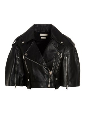 ALEXANDER MCQUEEN: leather jacket - Crop biker jacket