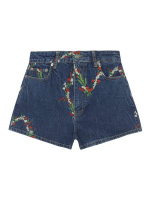 GANNI: pantaloni shorts - Shorts in denim con ricamo
