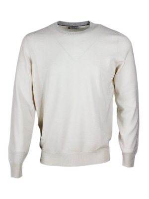 BRUNELLO CUCINELLI: Strickpullover mit Rundhalsausschnitt - Rundhalspullover - Creme