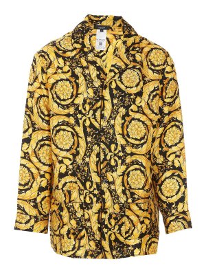 VERSACE: shirts - Barocco logo printed silk shirt