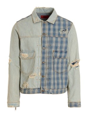 424: denim jacket - Striped check print jacket
