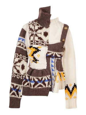 Sacai: Turtlenecks & Polo necks - Nordic patchwork asymmetric sweater