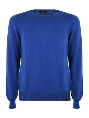 FAY: Strickpullover mit Rundhalsausschnitt - Rundhalspullover - Hellblau