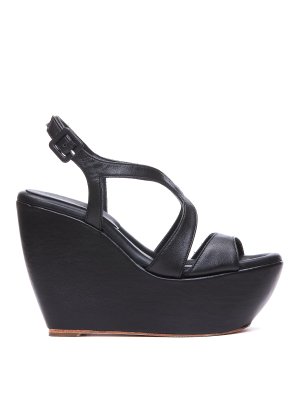Paloma Barcelò: sandals - Wedge leather sandals with buckled closure