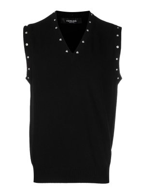 VERSACE: vests - Stud details V-neck