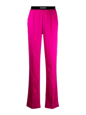 TOM FORD: casual trousers - Silk-blend logo-patch straight-leg pants