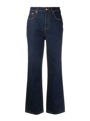 TORY BURCH: straight leg jeans - High-rise jeans with contrast stitching