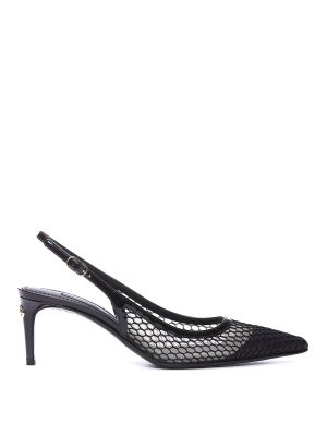 DOLCE & GABBANA: court shoes - Slingback pumps with net and logo on heel