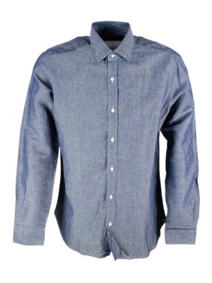 LC23 PRINTED DENIM OVERSHIRT, Pastel blue Men's Patterned Shirt