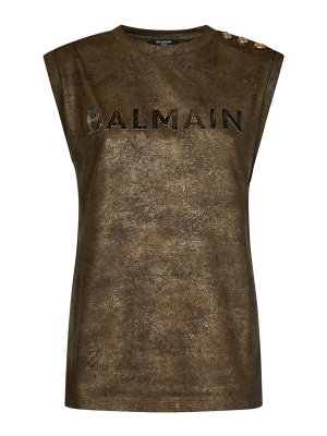 Balmain: t-shirt - Top con logo con bottoni