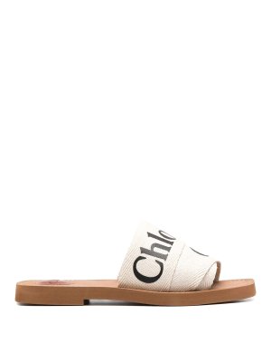 CHLOE': sandals - Flat sandals with linen band and logo