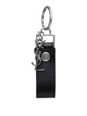 SAINT LAURENT: key holders - Black leather keychain