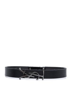 SAINT LAURENT: Bracelets & Bangles - Black leather opyum bracelet