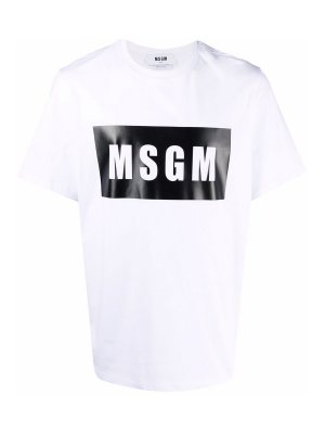 m.s.g.m.: t-shirts - White/black cotton logo-print cotton t-shirt