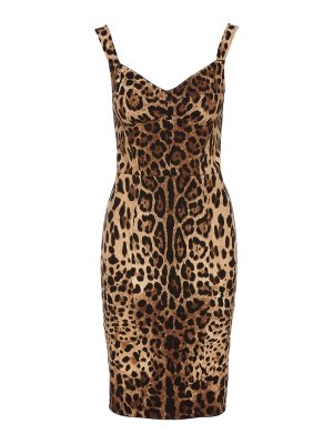 DOLCE & GABBANA: knee length dresses - Leopard print midi dress