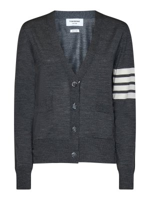 THOM BROWNE: cardigans - Dark gray wool cardigan