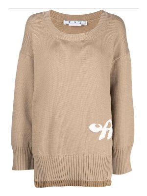 OFF-WHITE: Strickpullover mit Rundhalsausschnitt - Rundhalspullover - Camel