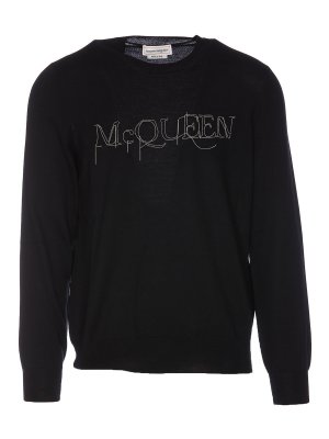 ALEXANDER MCQUEEN: Strickpullover mit Rundhalsausschnitt - Rundhalspullover - Schwarz