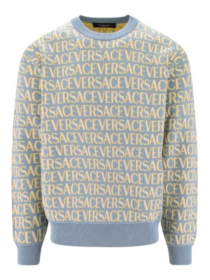 VERSACE: Suéteres con cuello pico - Suéter Cuello Redondo - Azul