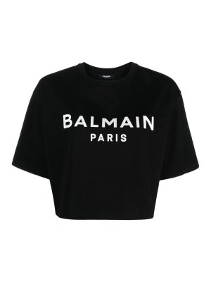 Tシャツ・カットソー BALMAIN Women Tops BF1EF005BB02EAB Black T-shirt with Balmain Paris print - Women | BALMAIN