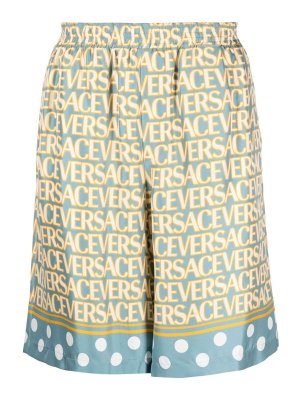 VERSACE: Trousers Shorts - Logo all over silk shorts