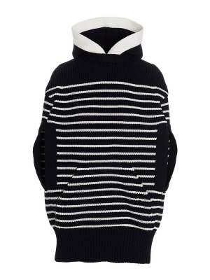 Sacai: Turtlenecks & Polo necks - Striped hooded cape