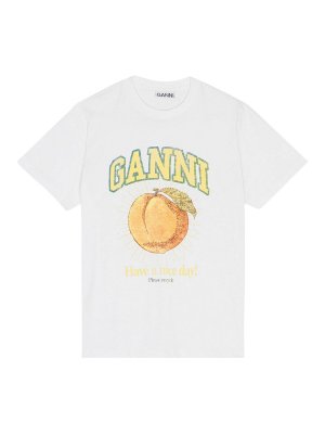 GANNI: t-shirt - T-shirt comoda in jersey di base color pesca