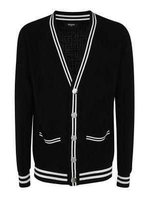 Balmain: cardigans - Monogram jacquard wool cardigan