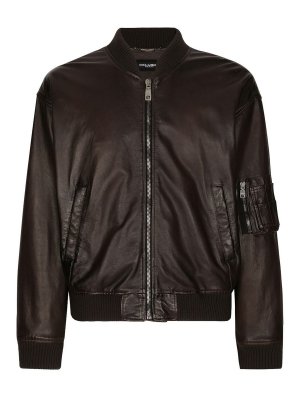 DOLCE & GABBANA: Vestes en cuir - Blouson En Cuir - Marron Foncé