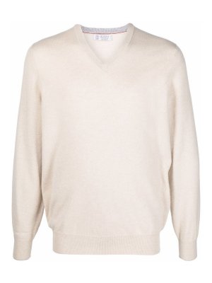 BRUNELLO CUCINELLI: Suéteres con cuello pico - Suéter Con Cuello De Pico