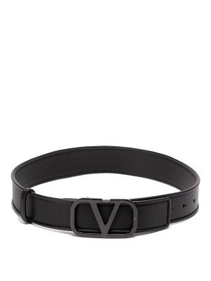 Valentino Garavani | Women 3cm V Logo Reversible Leather Belt Black/Brass 75