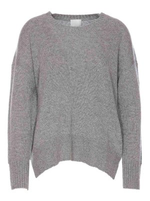 ALLUDE: Strickpullover mit Rundhalsausschnitt - Rundhalspullover - Grau