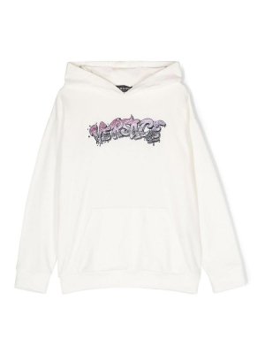 VERSACE YOUNG: Sweatshirts & Sweaters - White cotton girl versace hoodie