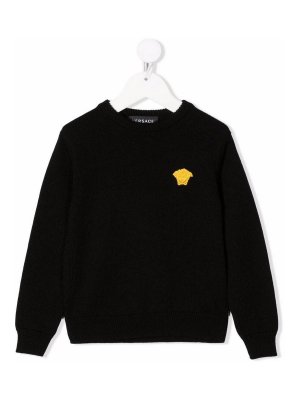 VERSACE: crew necks - Black virgin wool boy versace jumper