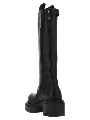 Genius Black PU Knee High Linen Chunky Sole Boots