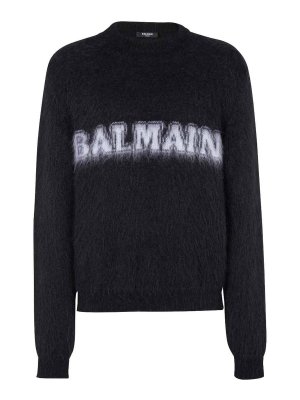 Balmain: maglia collo rotondo - Girocollo con stampa logo