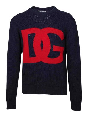 DOLCE & GABBANA: maglia collo a barchetta - maglia in lana con logo dg