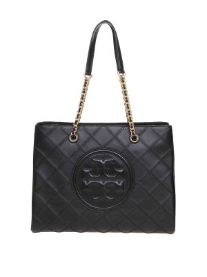Totes bags Tory Burch - Fleming golden chain black leather tote bag -  52983001