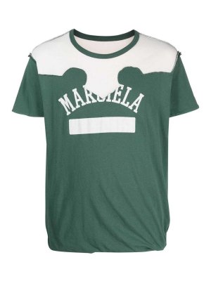 Maison Margiela: t-shirt - T-shirt invecchiata con stampa logo